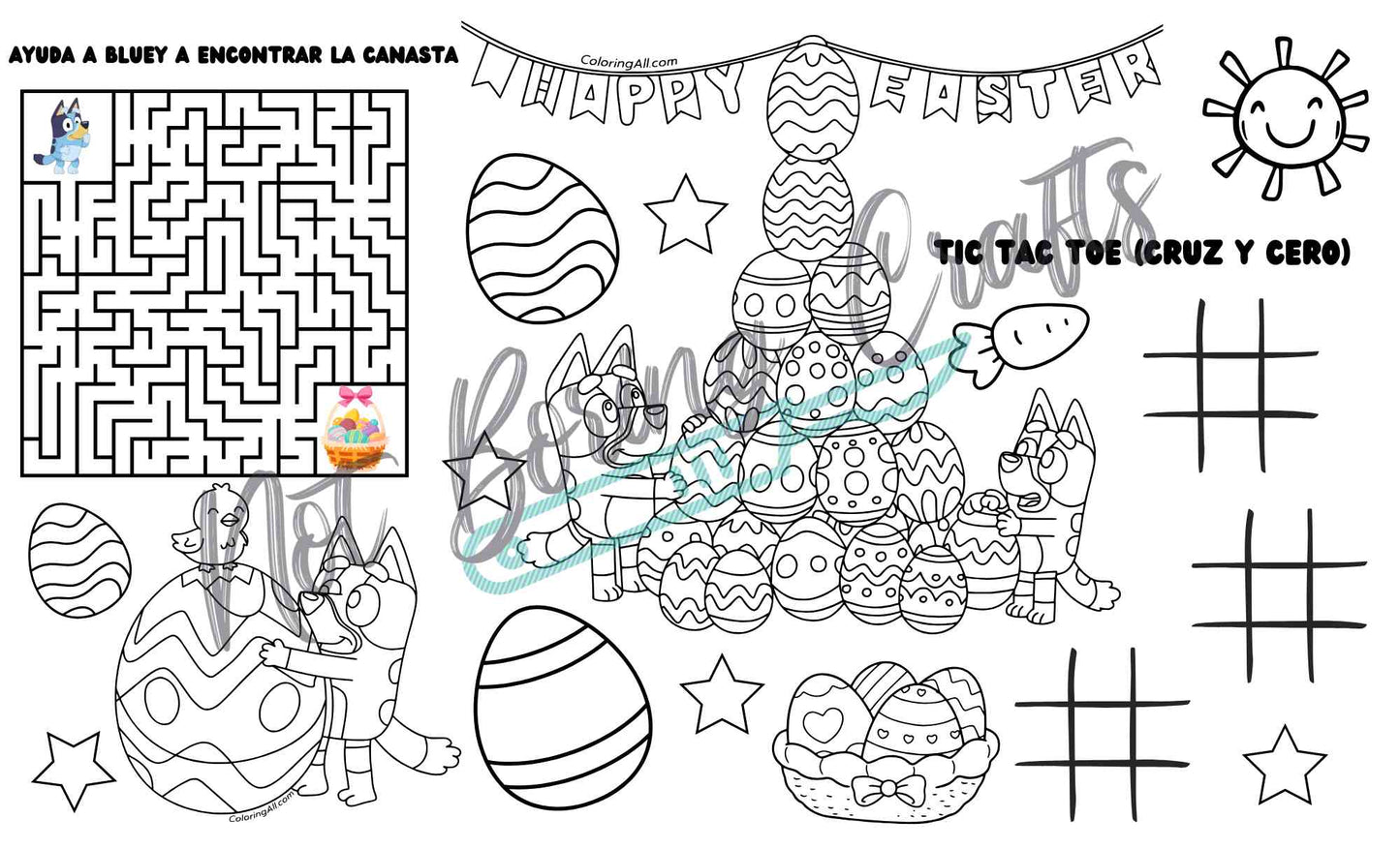 Mantel para colorear bluey & bingo en pascuas