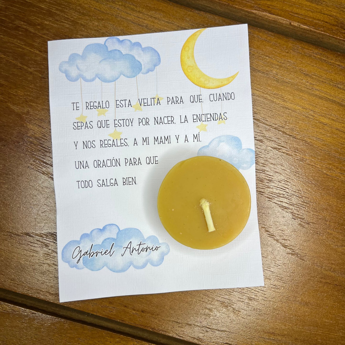 Plantilla de Recordatorio Baby Shower Cielo Nocturno – Para Vela Tea Light (Editable en Canva)