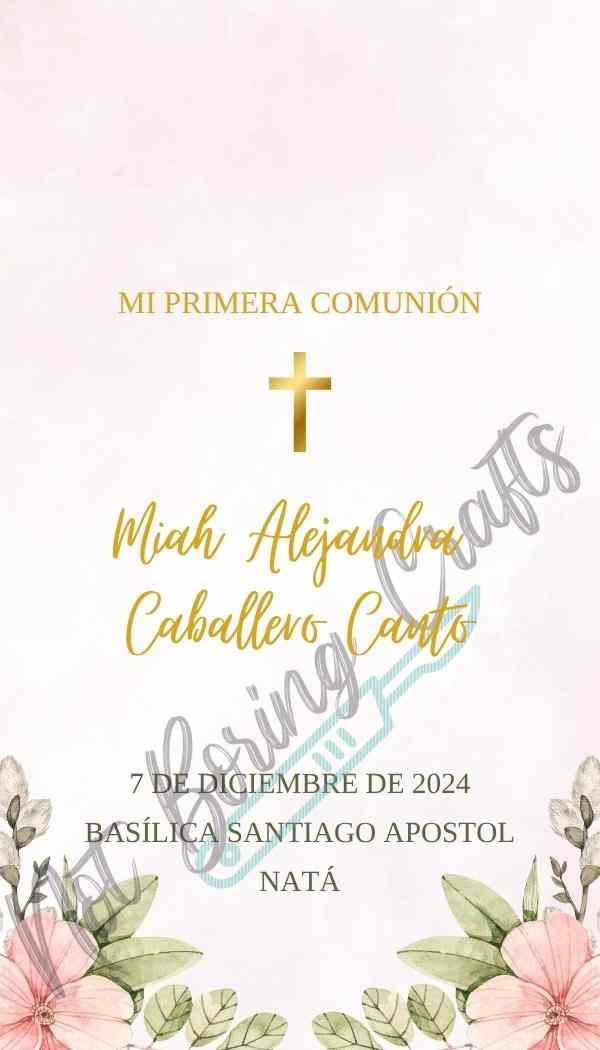 Etiqueta editable para Bautizo o Comunion Flores en acuarela
