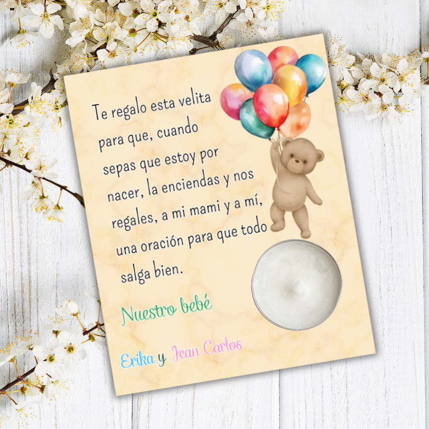 Reminder Card with Candle - Teddy Bear with Balloons 