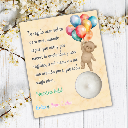 Reminder Card with Candle - Teddy Bear with Balloons 