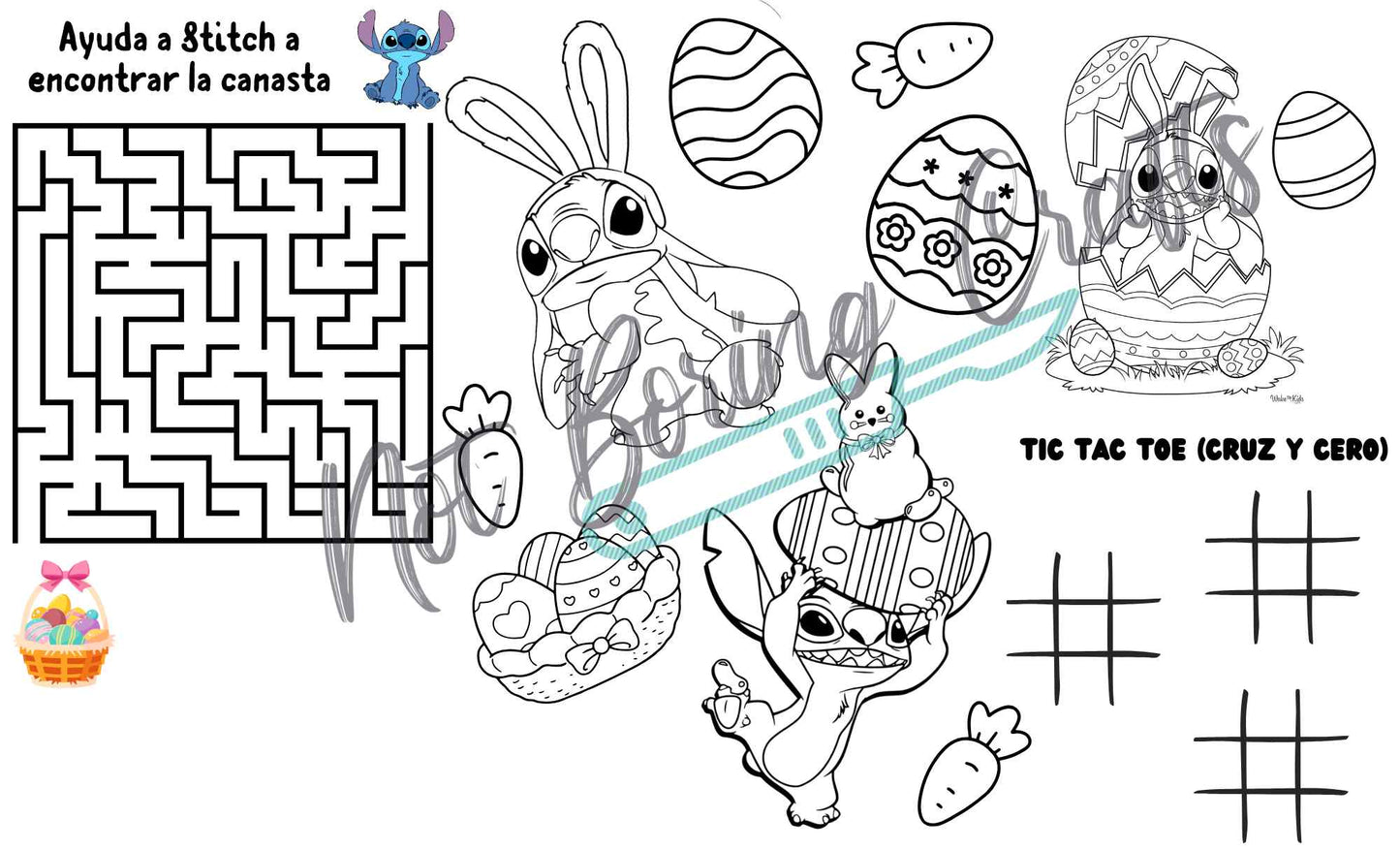 Plantilla de Canva - Mantel para colorear Stitch en pascuas Personalizable