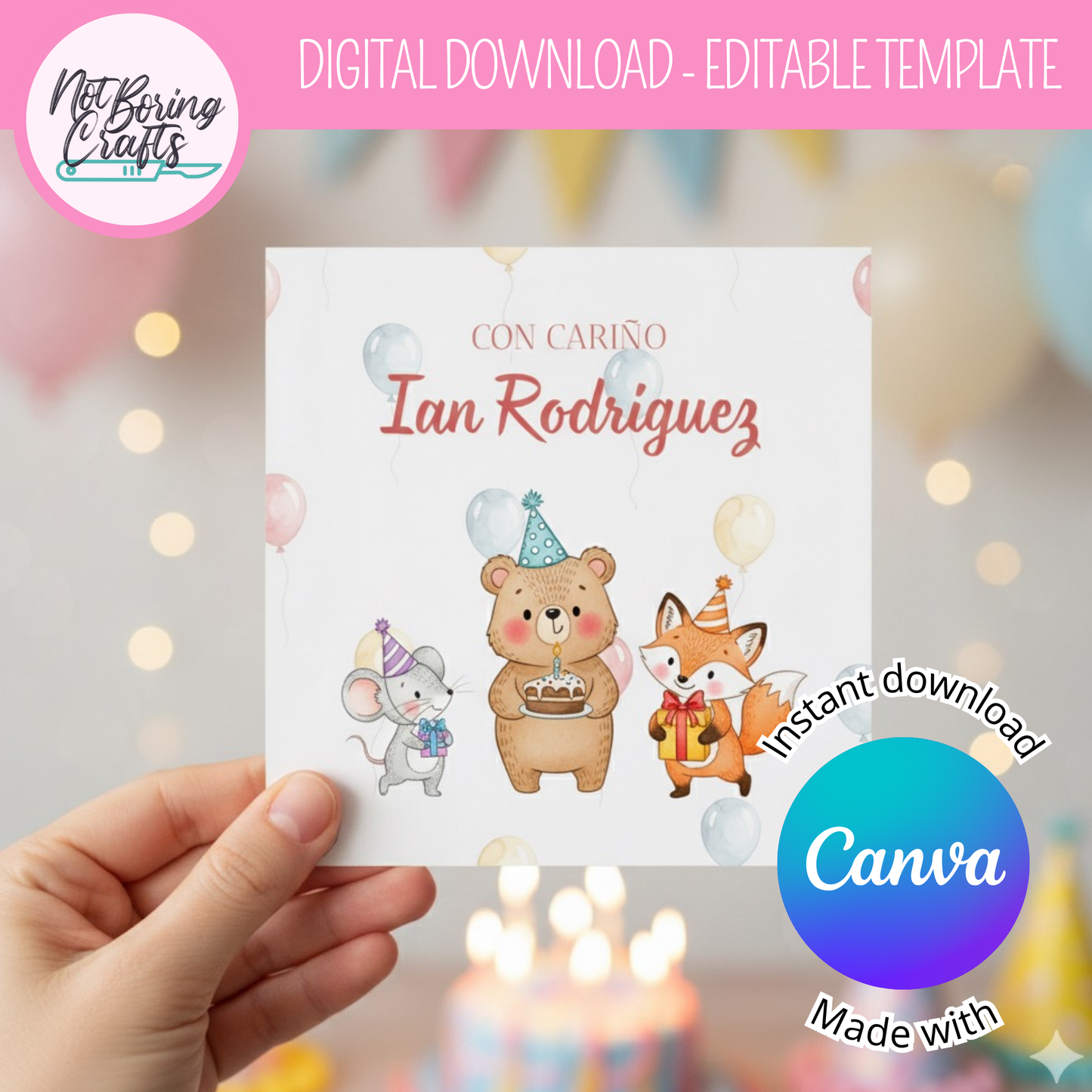 Customizable Gift Card with Forest Animals