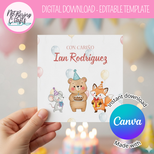 Customizable Gift Card with Forest Animals