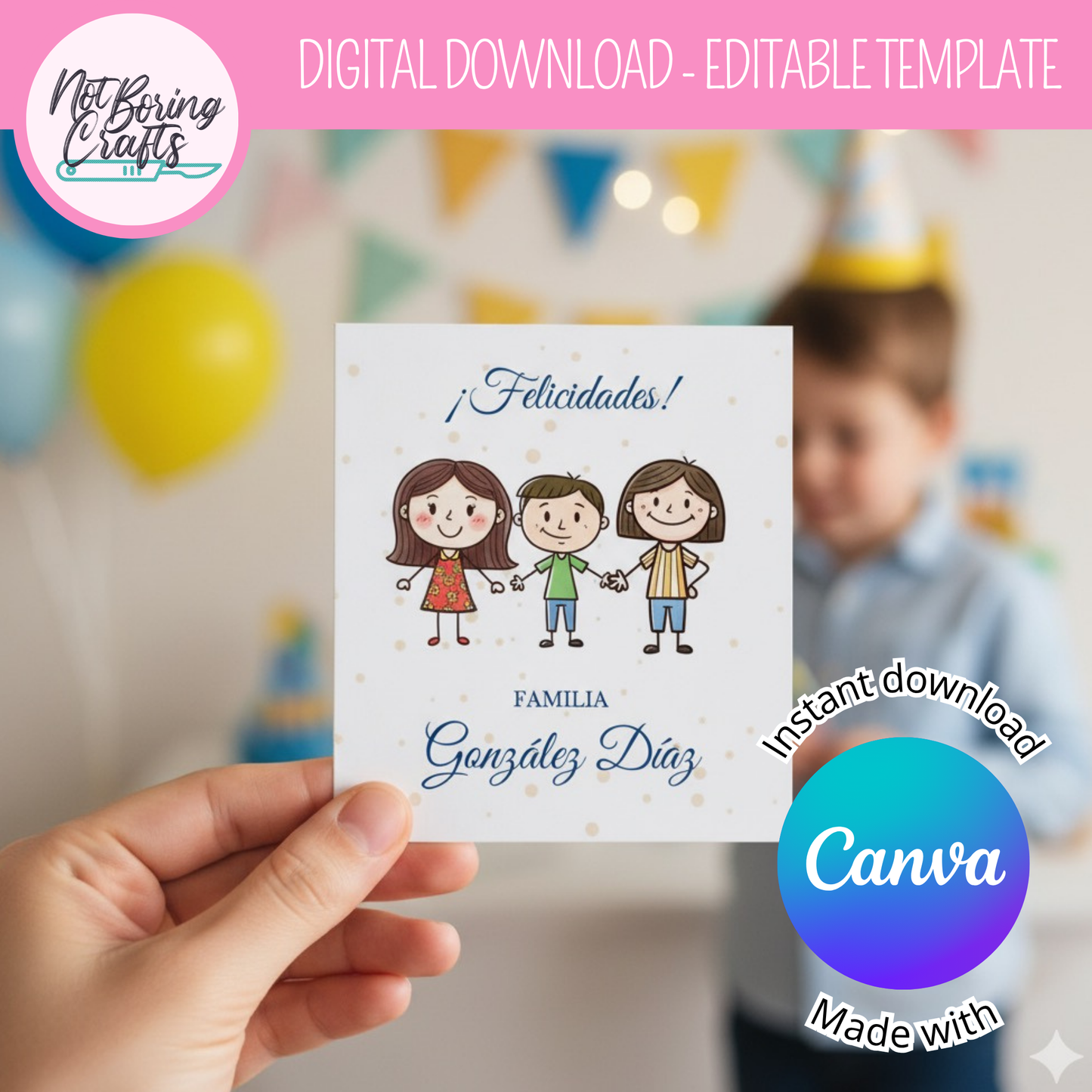 Tarjeta para Regalos con Caricatura Familiar Personalizable