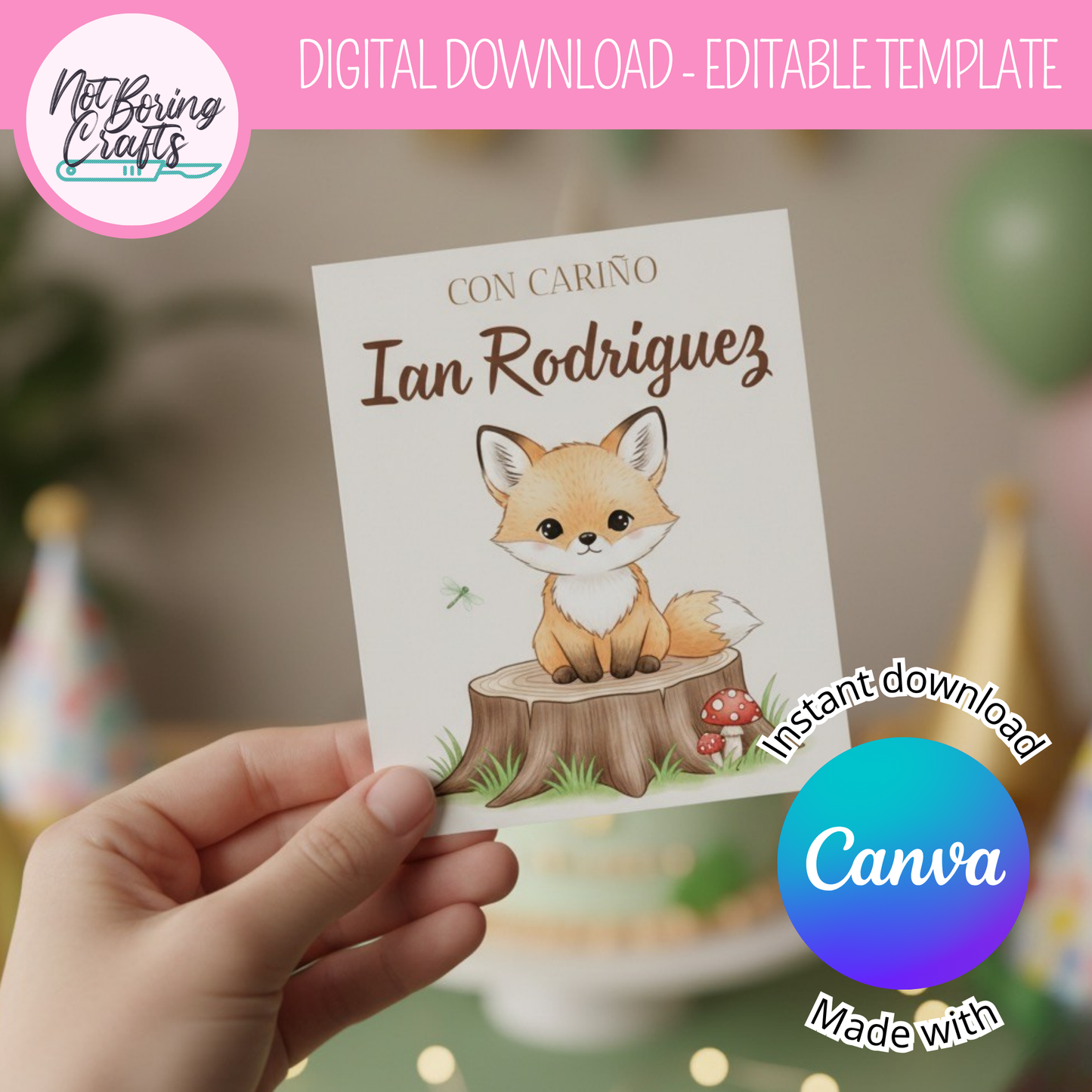 Tarjeta para Regalos con Zorrito - Plantilla editable en Canva