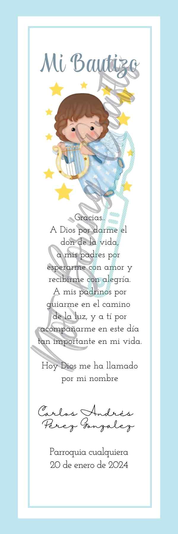 Separador Recordatorio para Bautizo Angelito