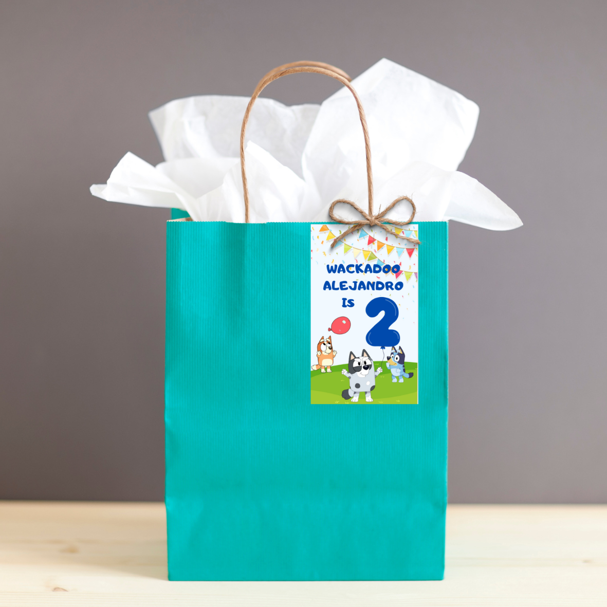 Etiqueta editable para recuerdo de fiesta de Bluey