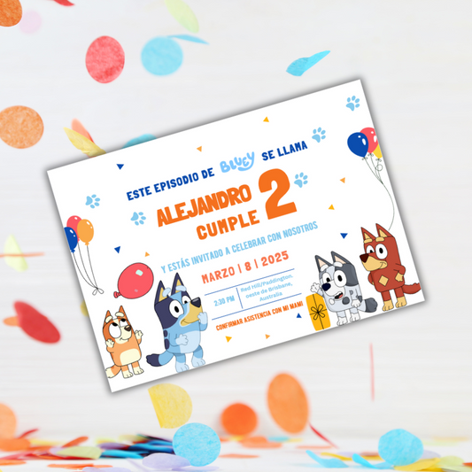 INVITACIÓN PARA CUMPLEAÑOS DE BLUEY Personalizable