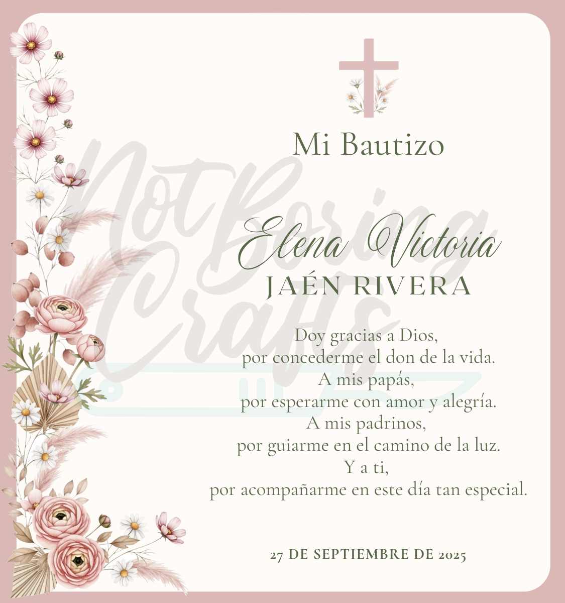 TARJETA PARA RECORDATORIO CON ROSARIO DRY BOUQUET