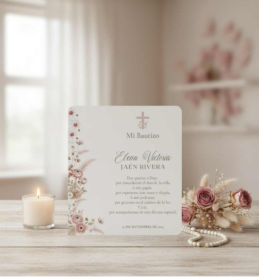 REMINDER CARD WITH DRY BOUQUET ROSARY 