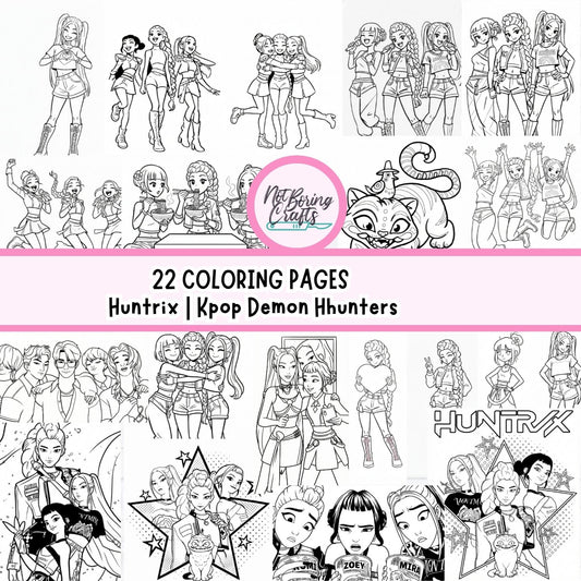 Huntrix K-Pop Warriors Coloring Pages | Printable Coloring Pages for Girls 