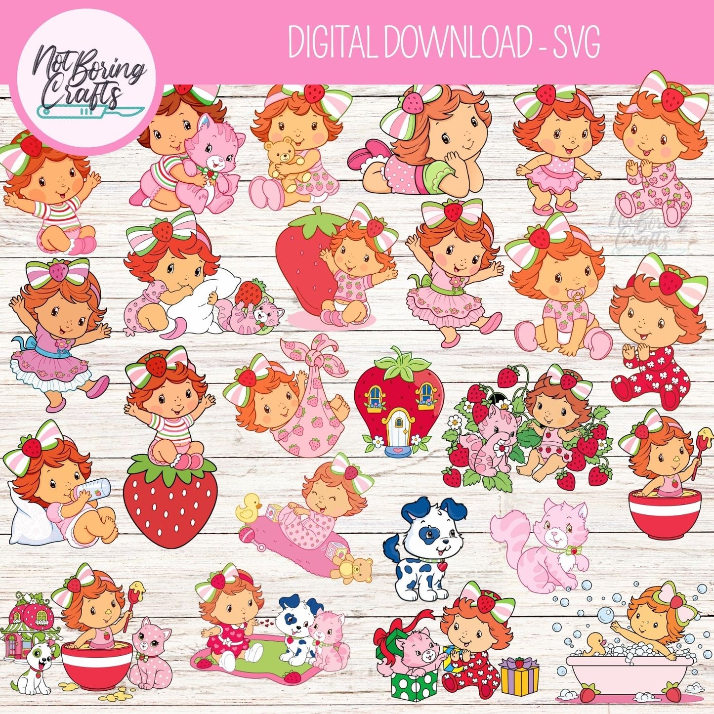 Set de archivos SVG Baby Strawberry Shortcake | Descarga Digital