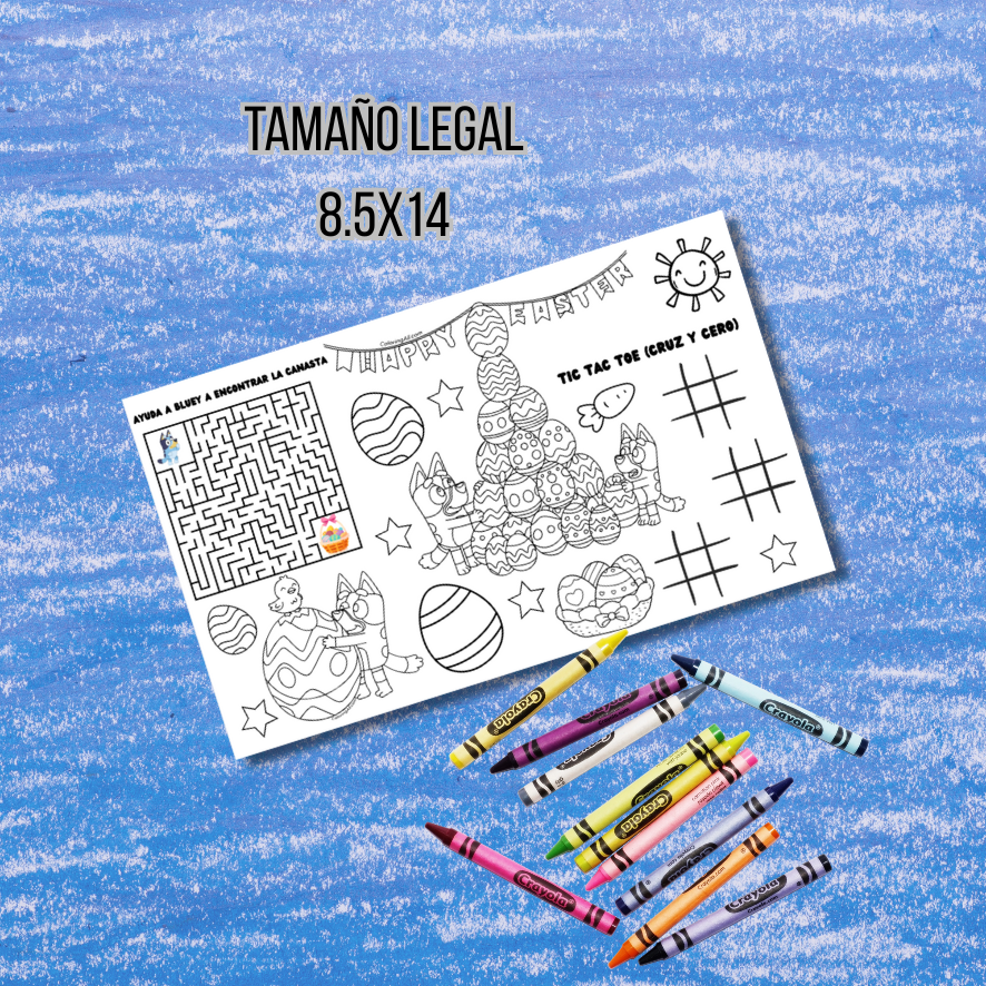 Mantel para colorear bluey & bingo en pascuas