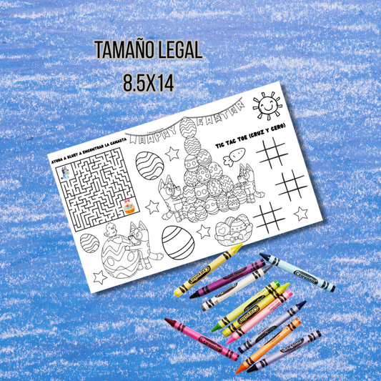 Mantel para colorear bluey & bingo en pascuas